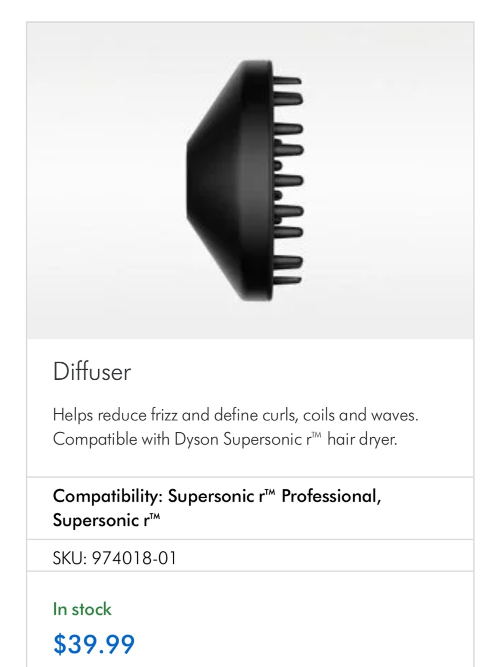 Dyson Supersonic Hair Dryer Diffuser Attachment